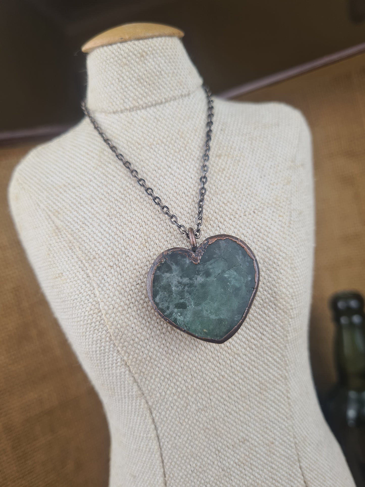 Strawberry Quartz Pendant - Heart Shaped - Copper Electroformed