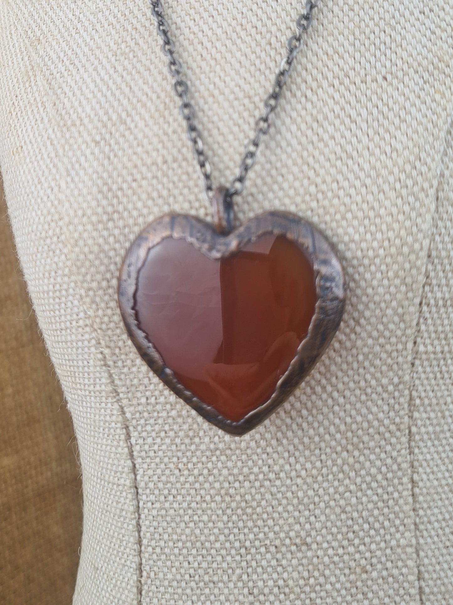Orange Carnelian Cabochon - Heart Gemstone - Copper Electroformed