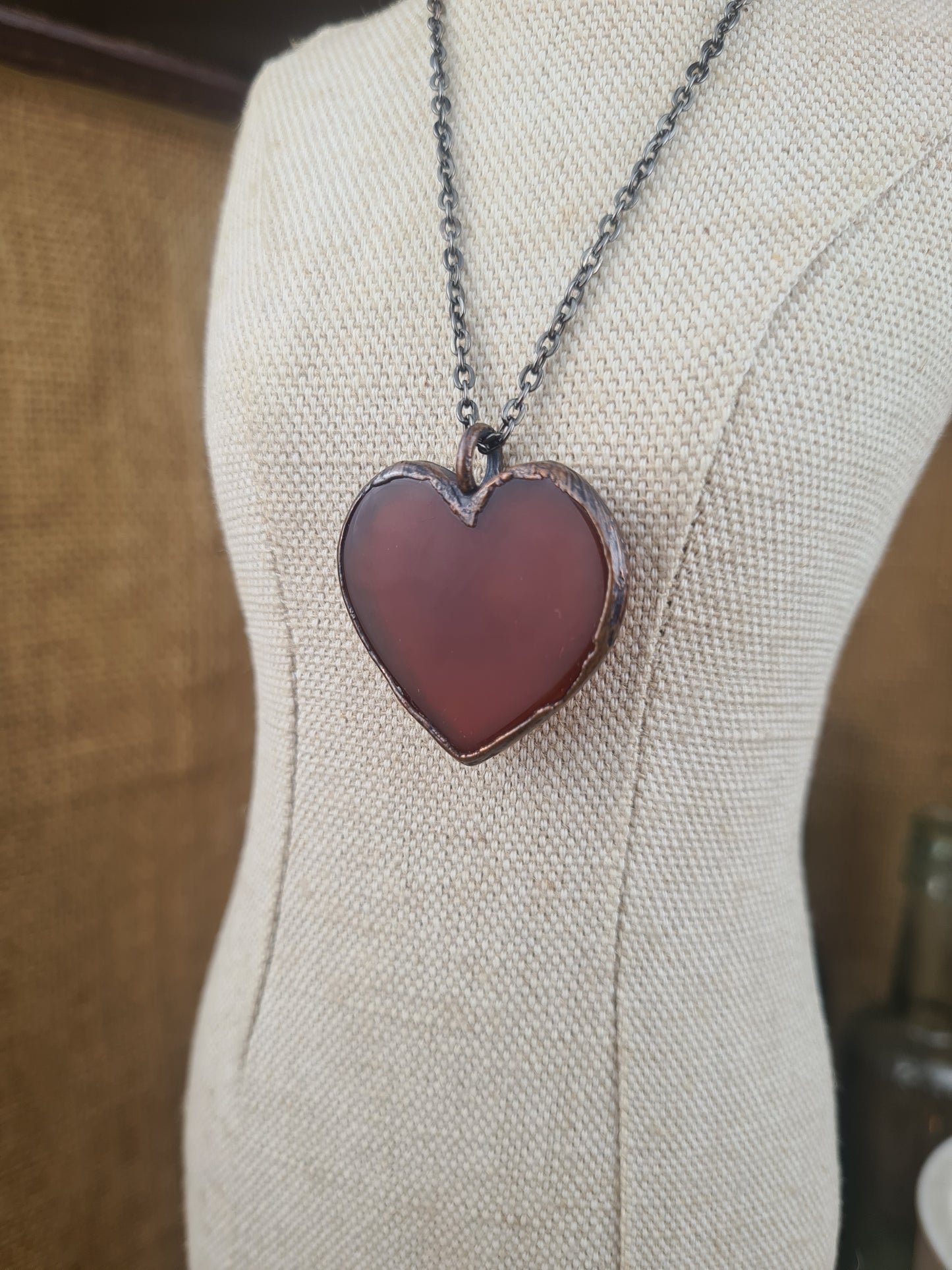 Orange Carnelian Cabochon - Heart Gemstone - Copper Electroformed