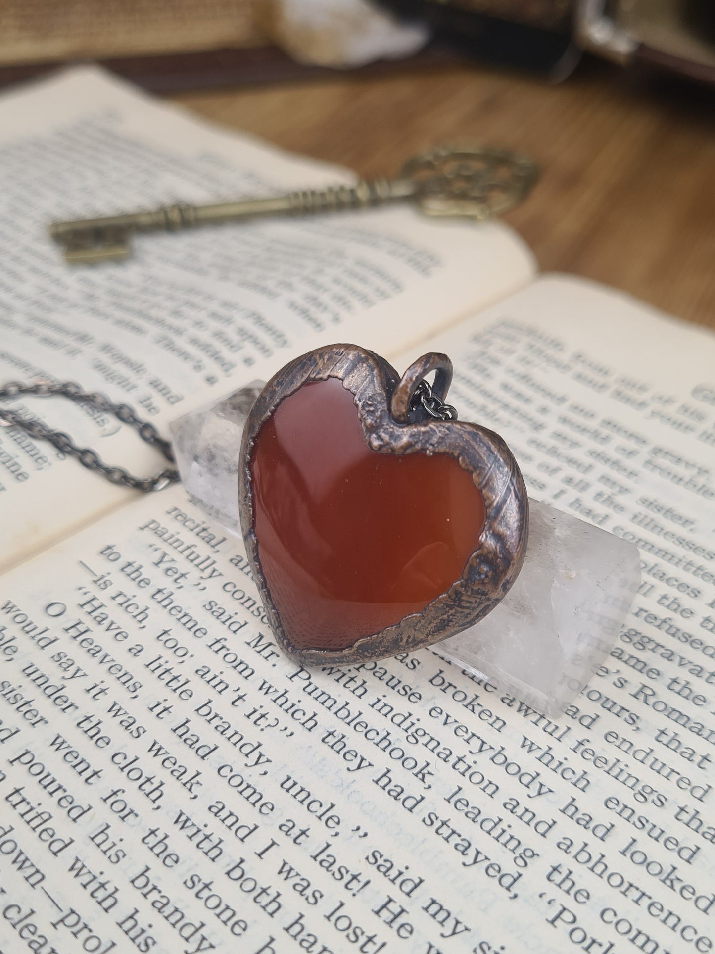 Orange Carnelian Cabochon - Heart Gemstone - Copper Electroformed
