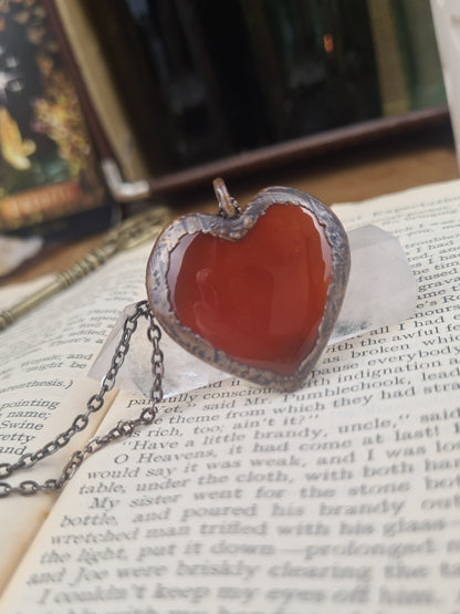 Orange Carnelian Cabochon - Heart Gemstone - Copper Electroformed