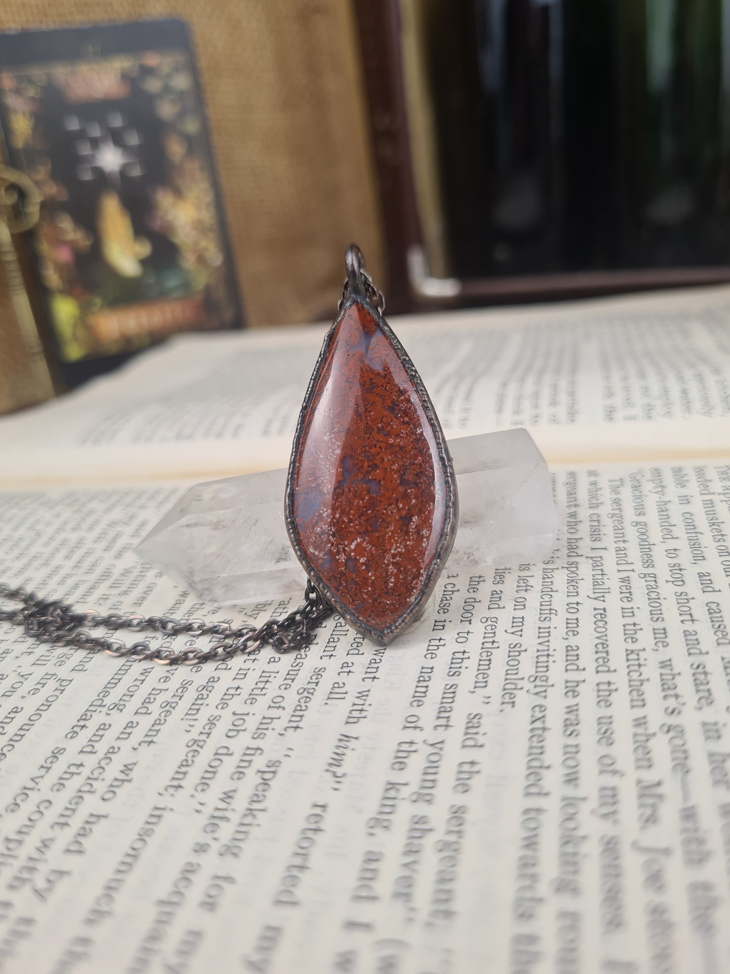 Red Moss Pendant - Freeform Gemstone - Copper Electroformed