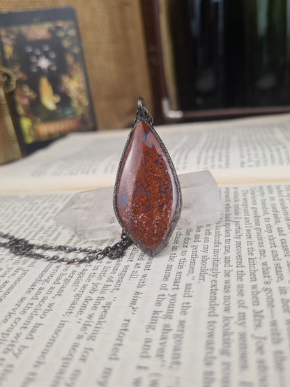 Red Moss Pendant - Freeform Gemstone - Copper Electroformed