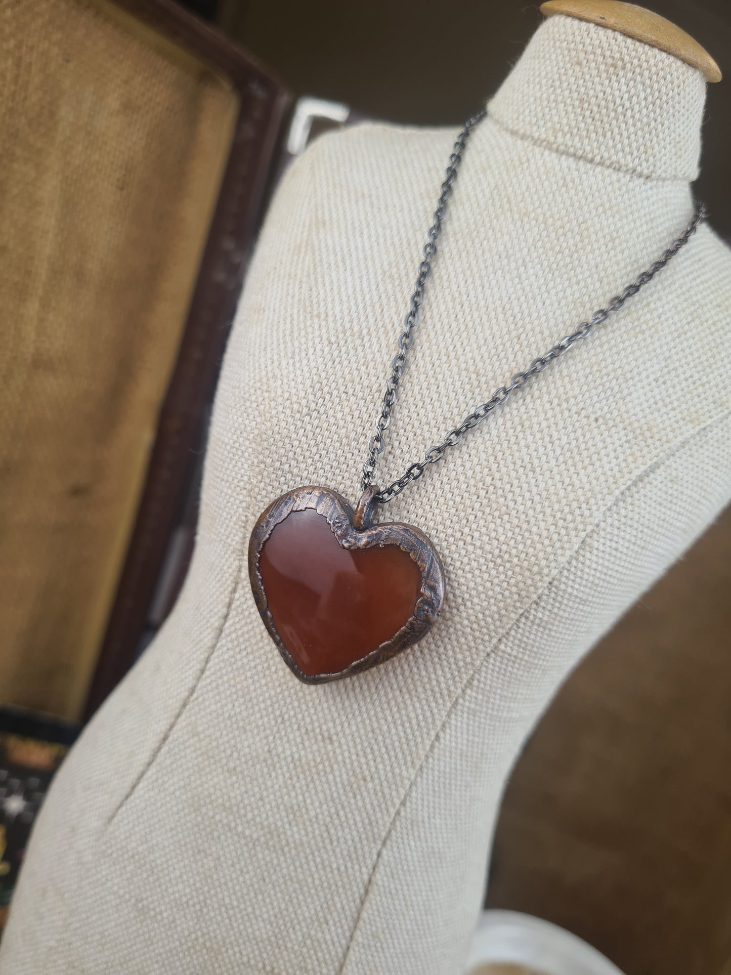 Orange Carnelian Cabochon - Heart Gemstone - Copper Electroformed