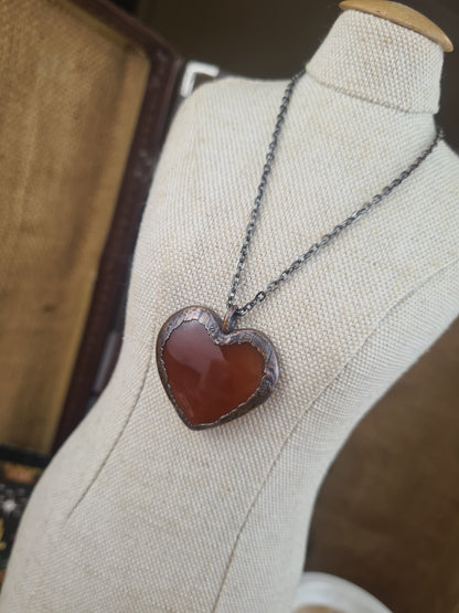 Orange Carnelian Cabochon - Heart Gemstone - Copper Electroformed