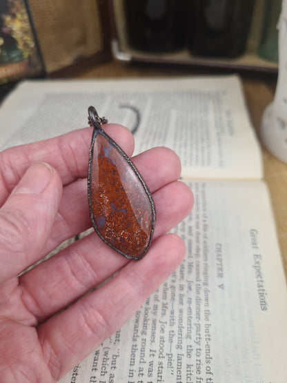 Red Moss Pendant - Freeform Gemstone - Copper Electroformed