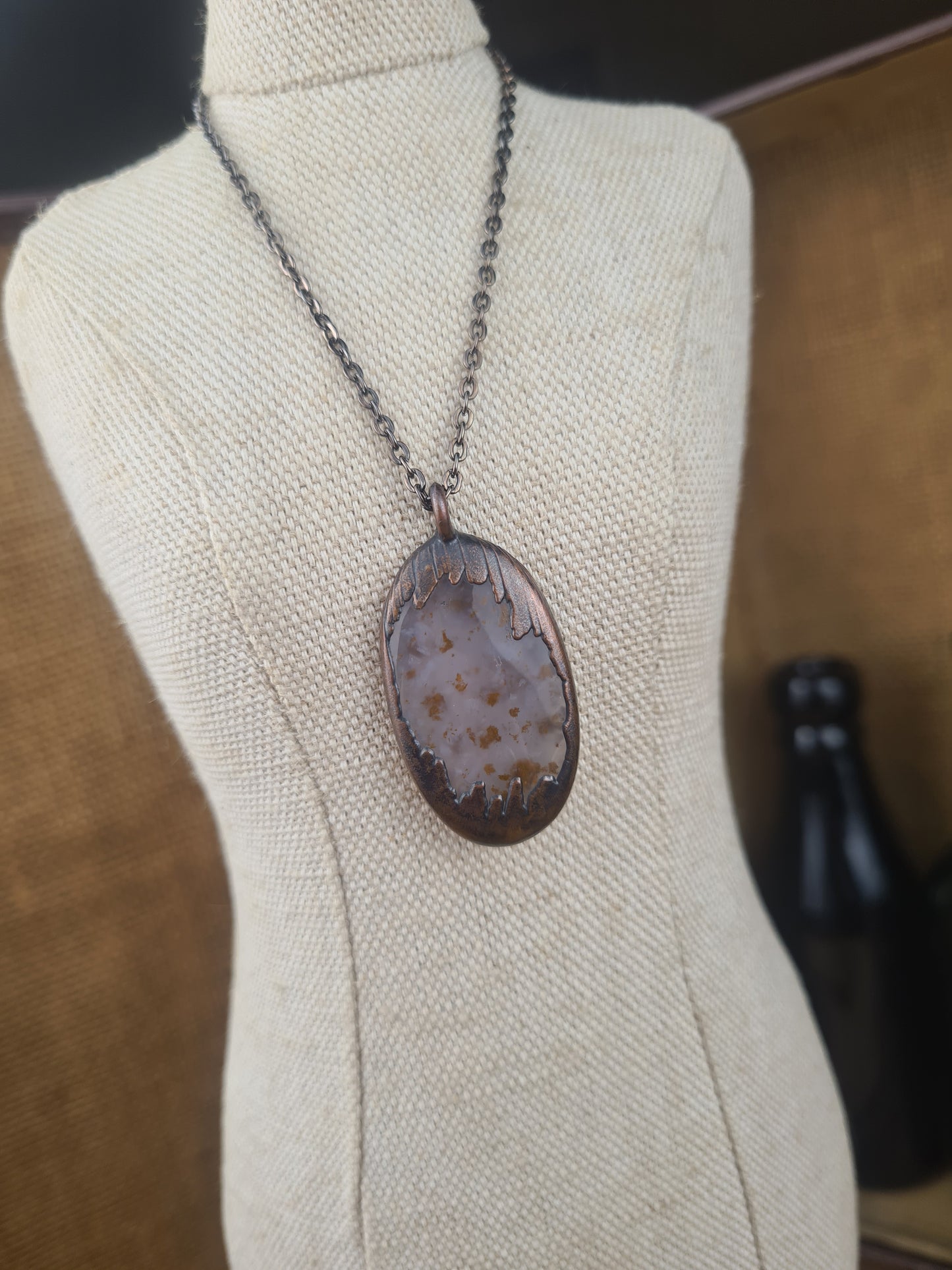 Purple Moss Agate Cabochon - Oval Gemstone - Copper Electroformed