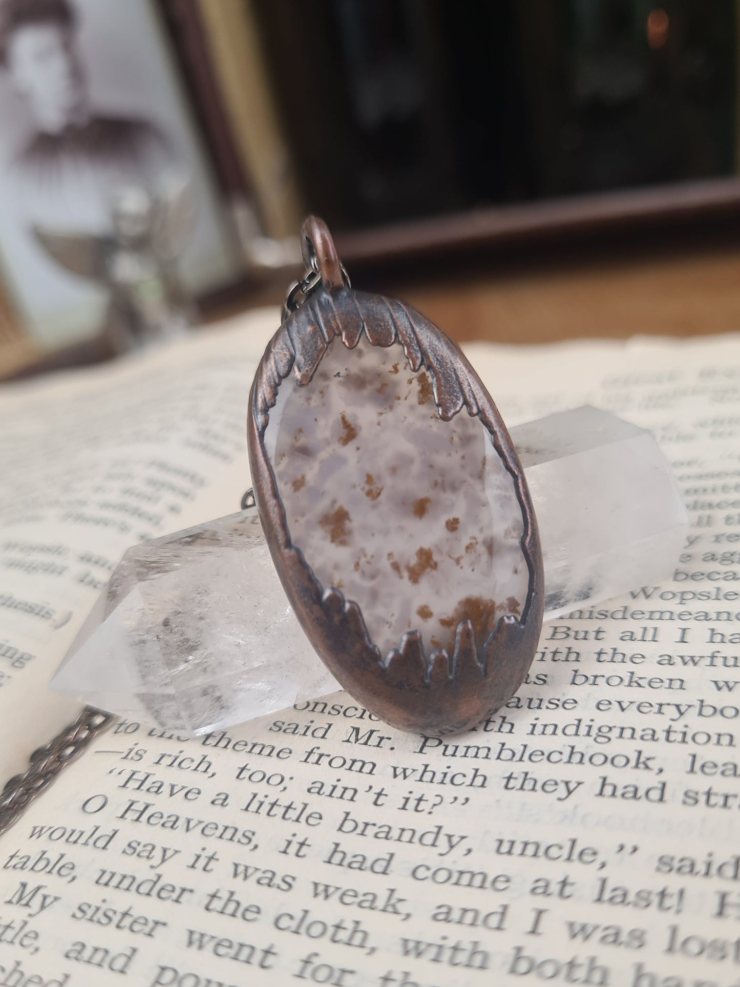 Purple Moss Agate Cabochon - Oval Gemstone - Copper Electroformed