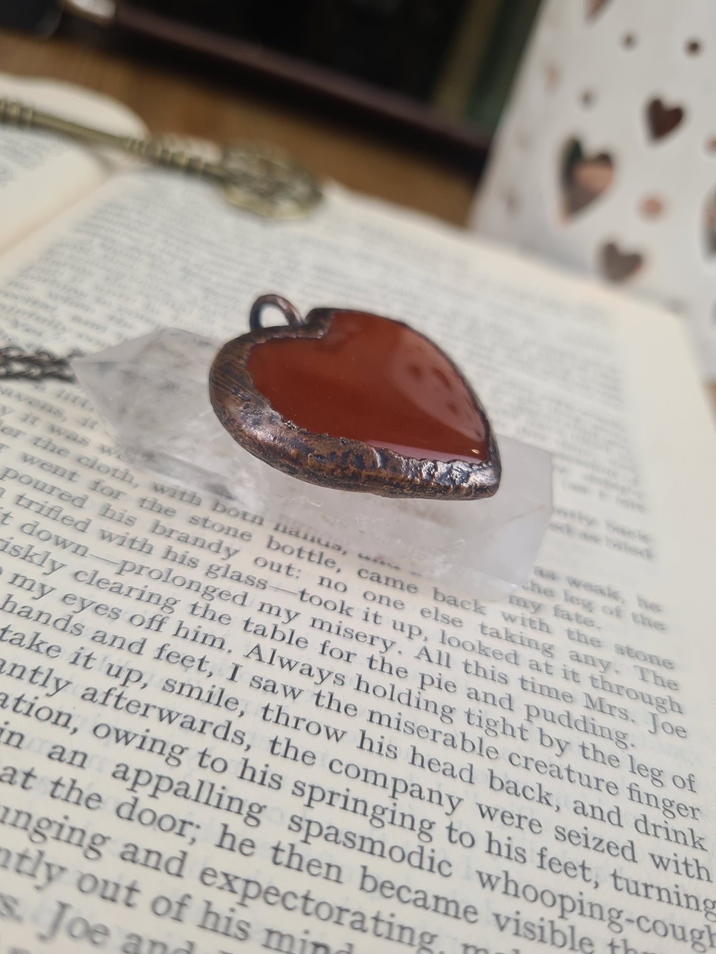 Orange Carnelian Cabochon - Heart Gemstone - Copper Electroformed